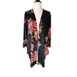 Slinky Brand Whimsigoth Floral Velvet Burnout Kimono Womens Plus Size 1X Black